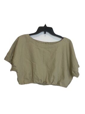 ZARA Tan Neutral wood button back cropped shirt NWT